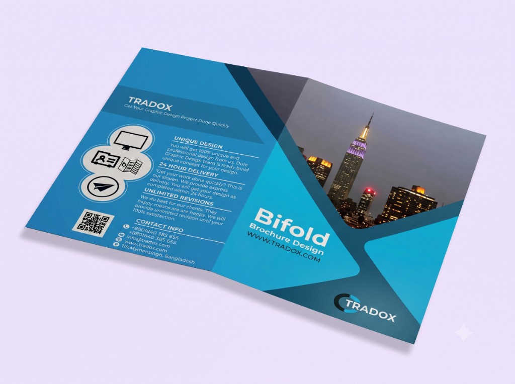 Tradox bifold brochure design and print mockup