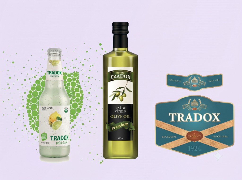 Tradox product label designs on bottles and packs